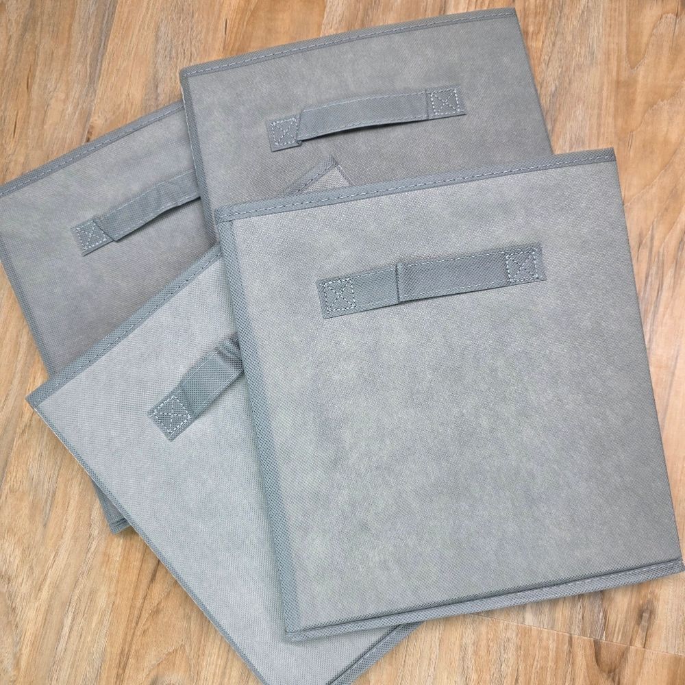 🔸️Gray Canvas Dual Handle Collapsible Storage Bin Set of 4 - Picture 7 of 12